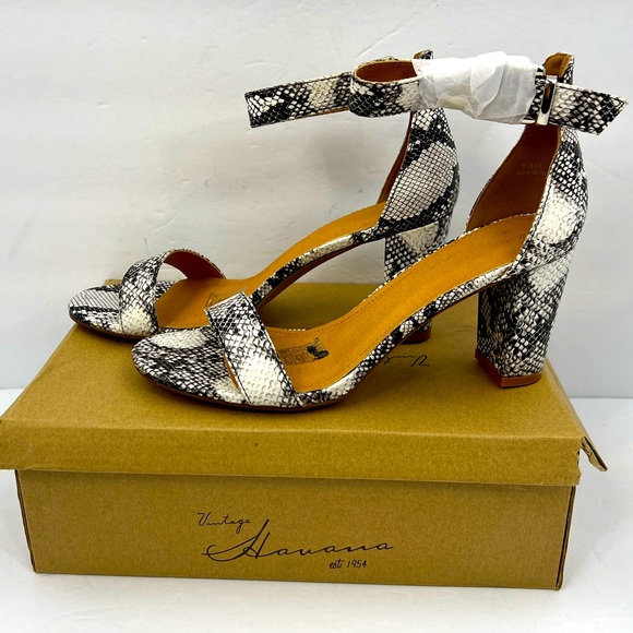Vintage Havana Shoes - VINTAGE HAVANA,BLACK & WHITE SNAKE PRINT OPEN TOE MIDTOP, ADJUSTABLE ANKLE LOOP
